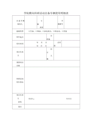 学院横向科研活动自备车辆使用明细表.docx