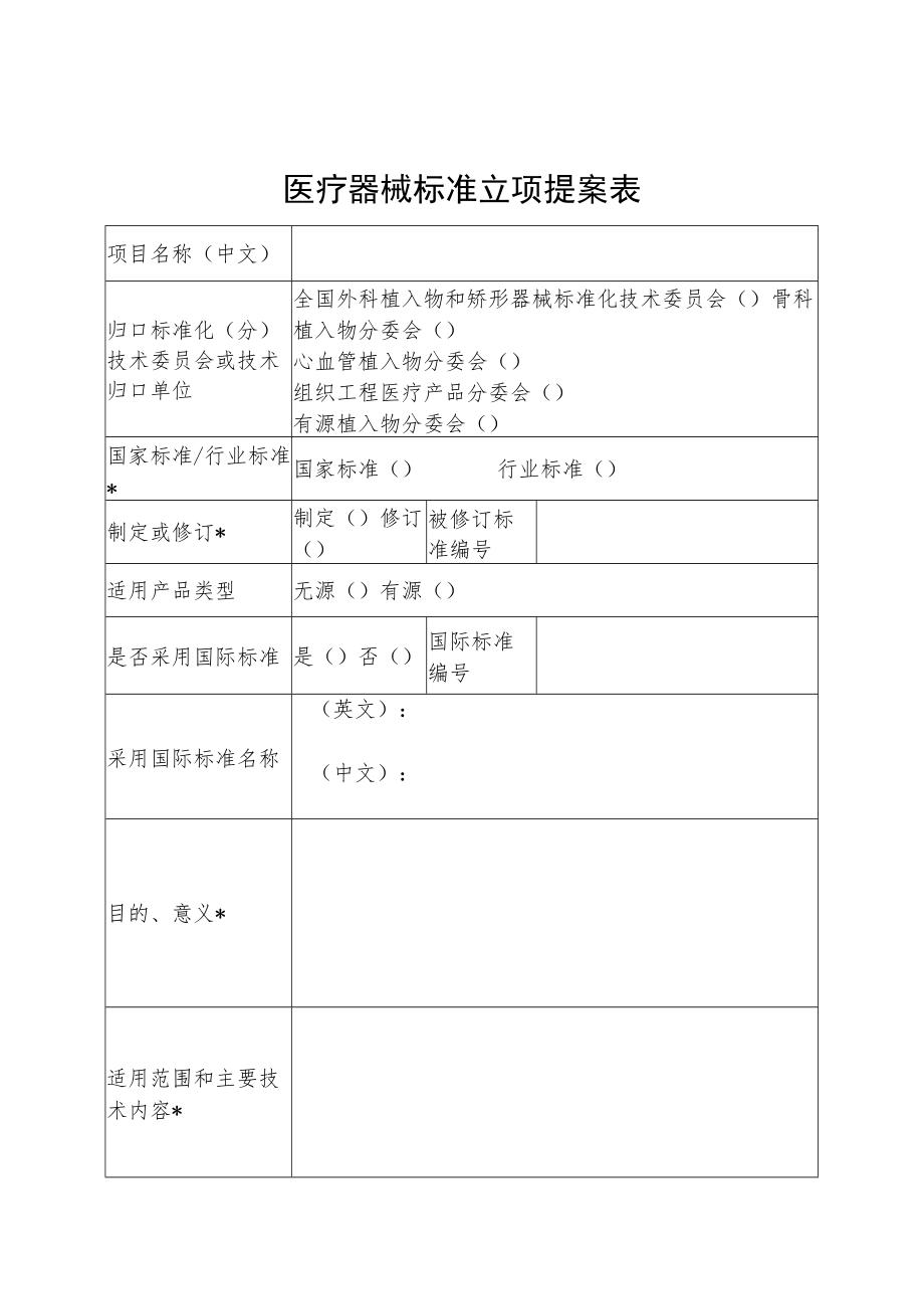 医疗器械标准预立项提案表及项目建议书.docx_第1页