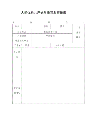 大学优秀共产党员推荐和审批表.docx