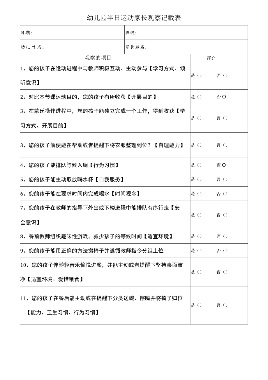 半日活动家长观察记录表模板.docx_第1页