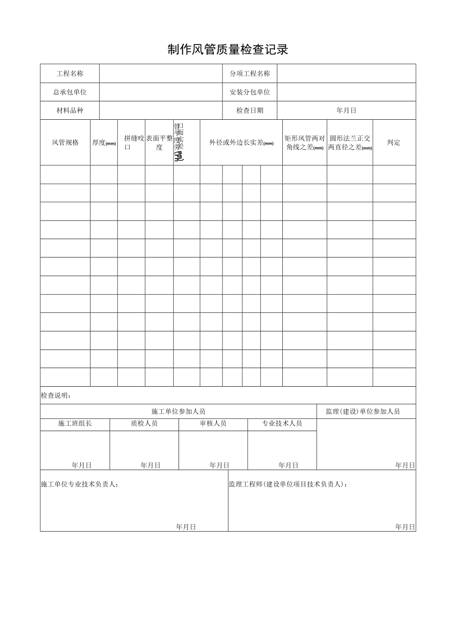 制作风管质量检查记录.docx_第1页