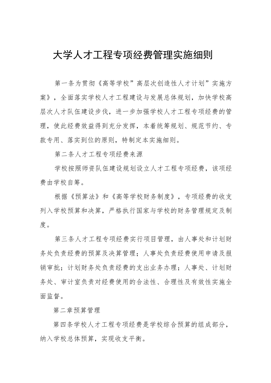 大学人才工程专项经费管理实施细则.docx_第1页