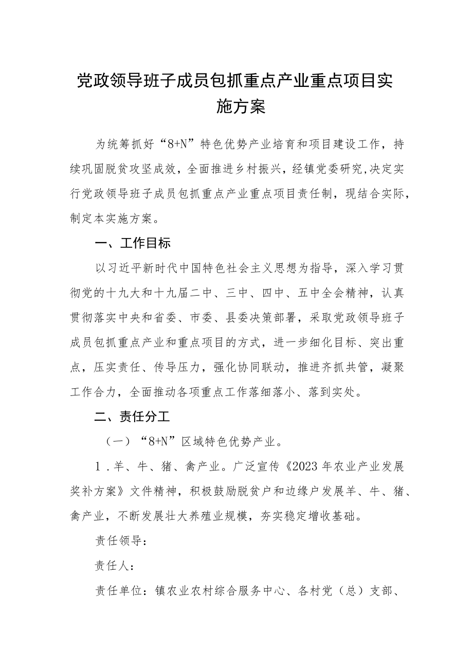 党政领导班子成员包抓重点产业重点项目实施方案.docx_第1页