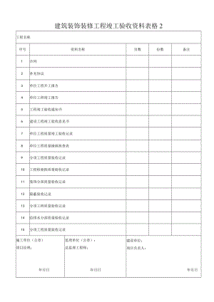 建筑装饰装修工程竣工验收资料表格2.docx