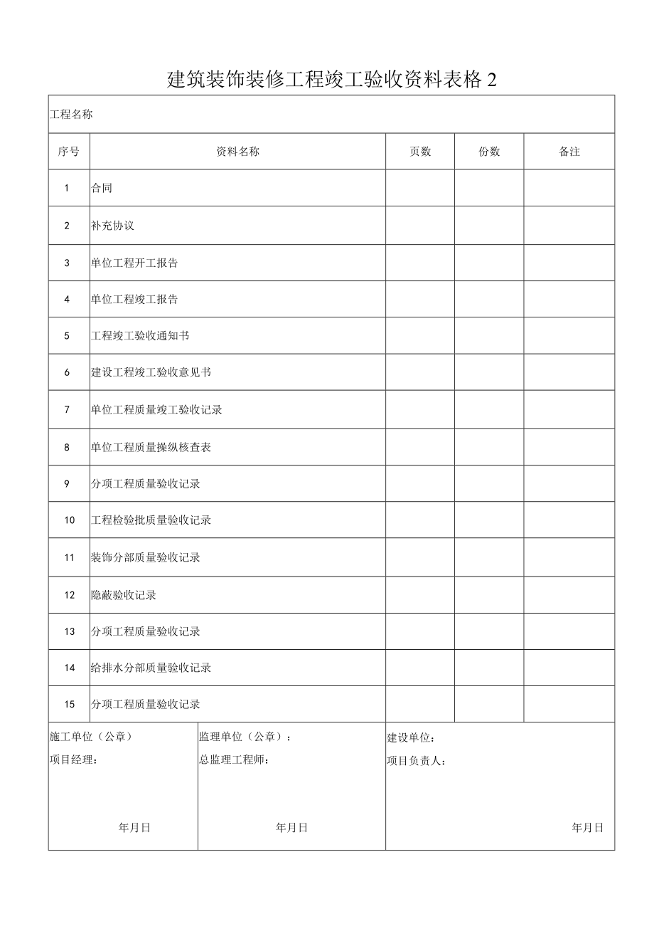 建筑装饰装修工程竣工验收资料表格2.docx_第1页