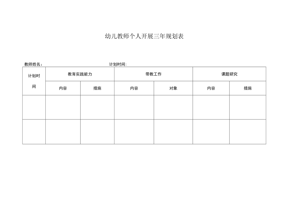 幼儿园教师个人发展三年规划表模板.docx_第1页