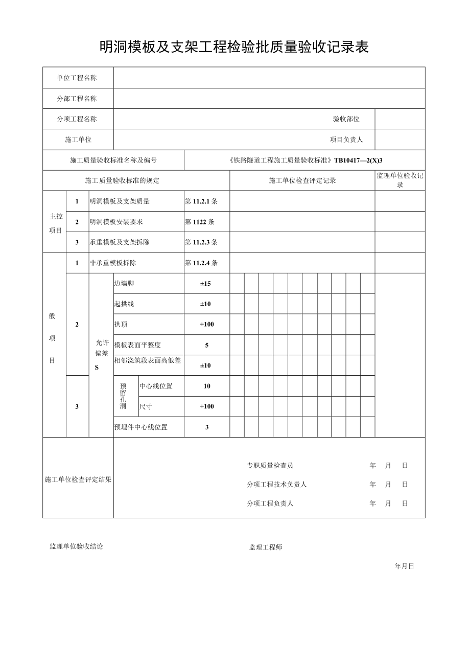 明洞模板及支架工程检验批质量验收记录表.docx_第1页