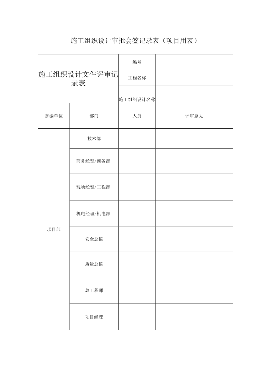 施工组织设计审批会签记录表（项目用表）.docx_第1页