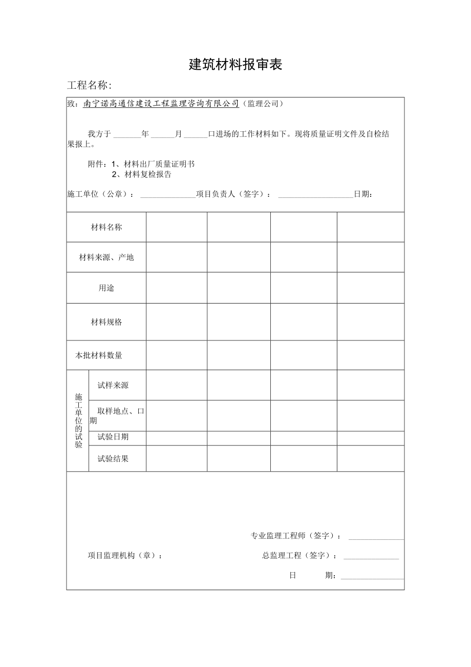 建筑材料报审表.docx_第1页