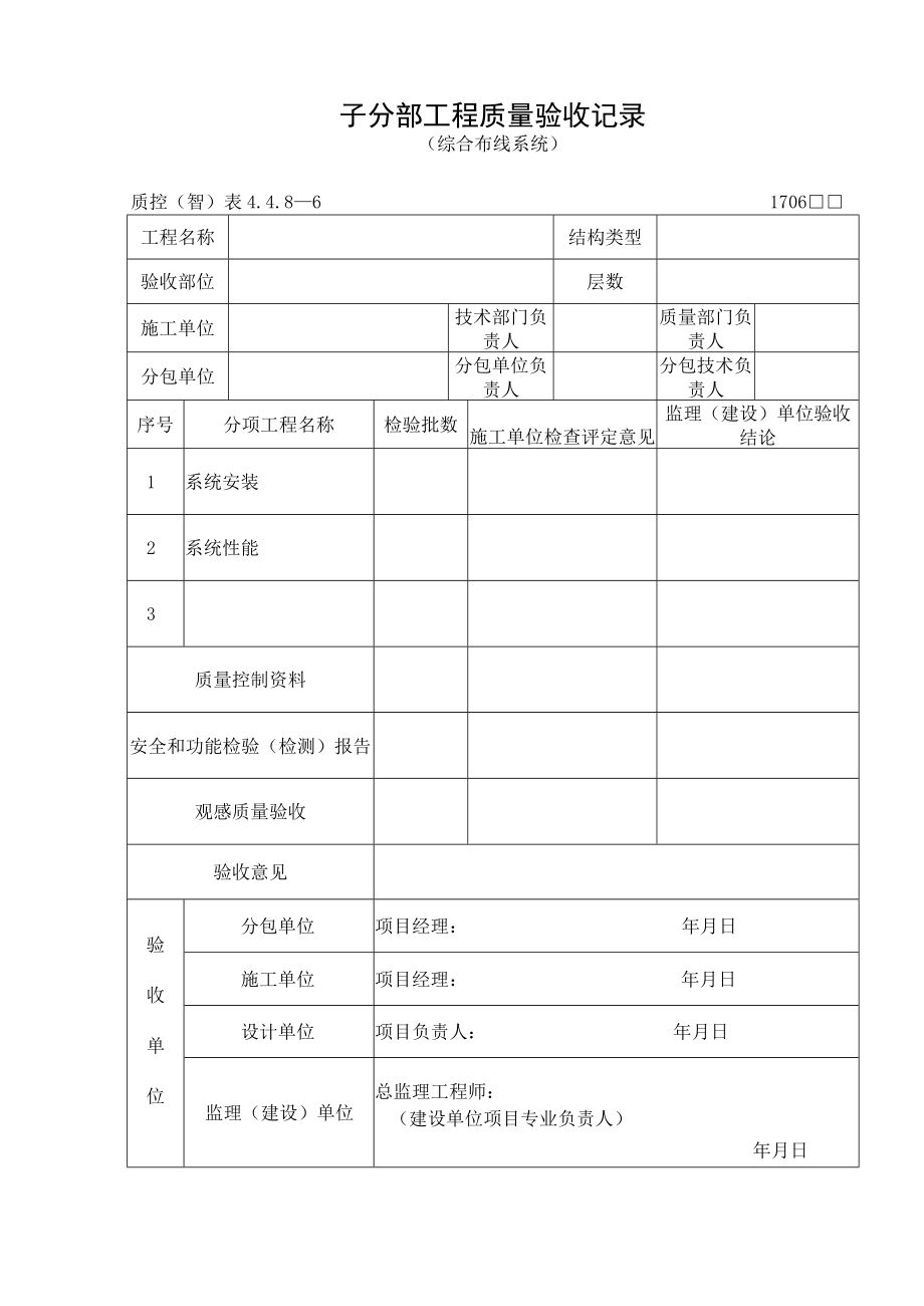 子分部工程质量验收记录（综合布线系统）.docx_第1页