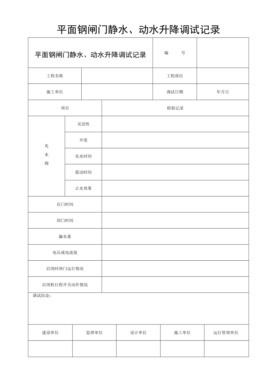 平面钢闸门静水、动水升降调试记录.docx_第1页