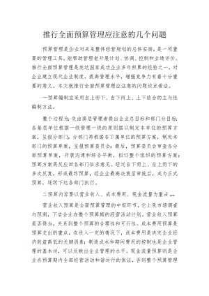 推行全面预算管理应注意的几个问题.docx