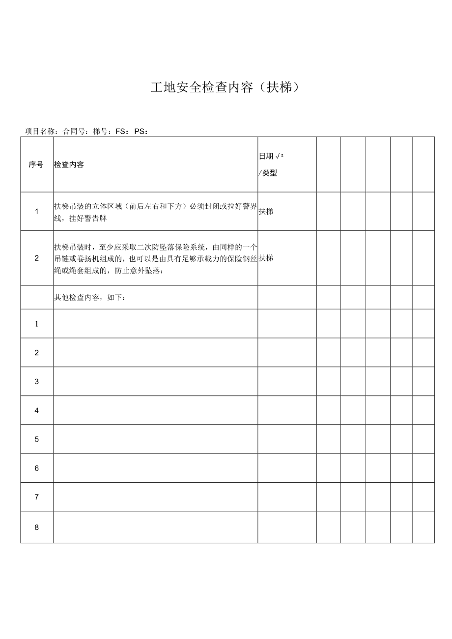 工地安全检查内容(扶梯).docx_第1页