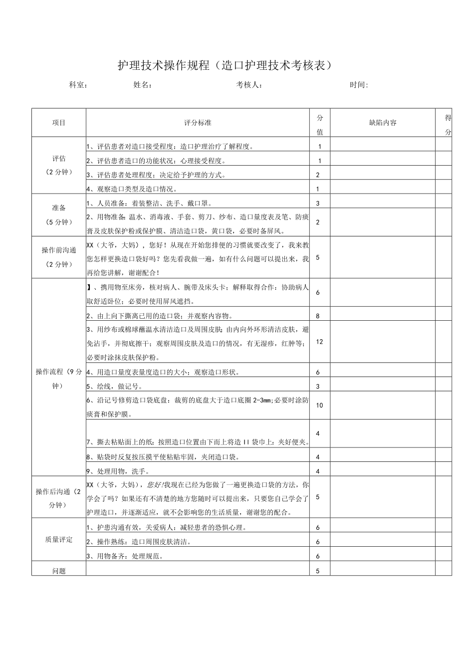 护理技术操作规程（造口护理技术考核表）.docx_第1页