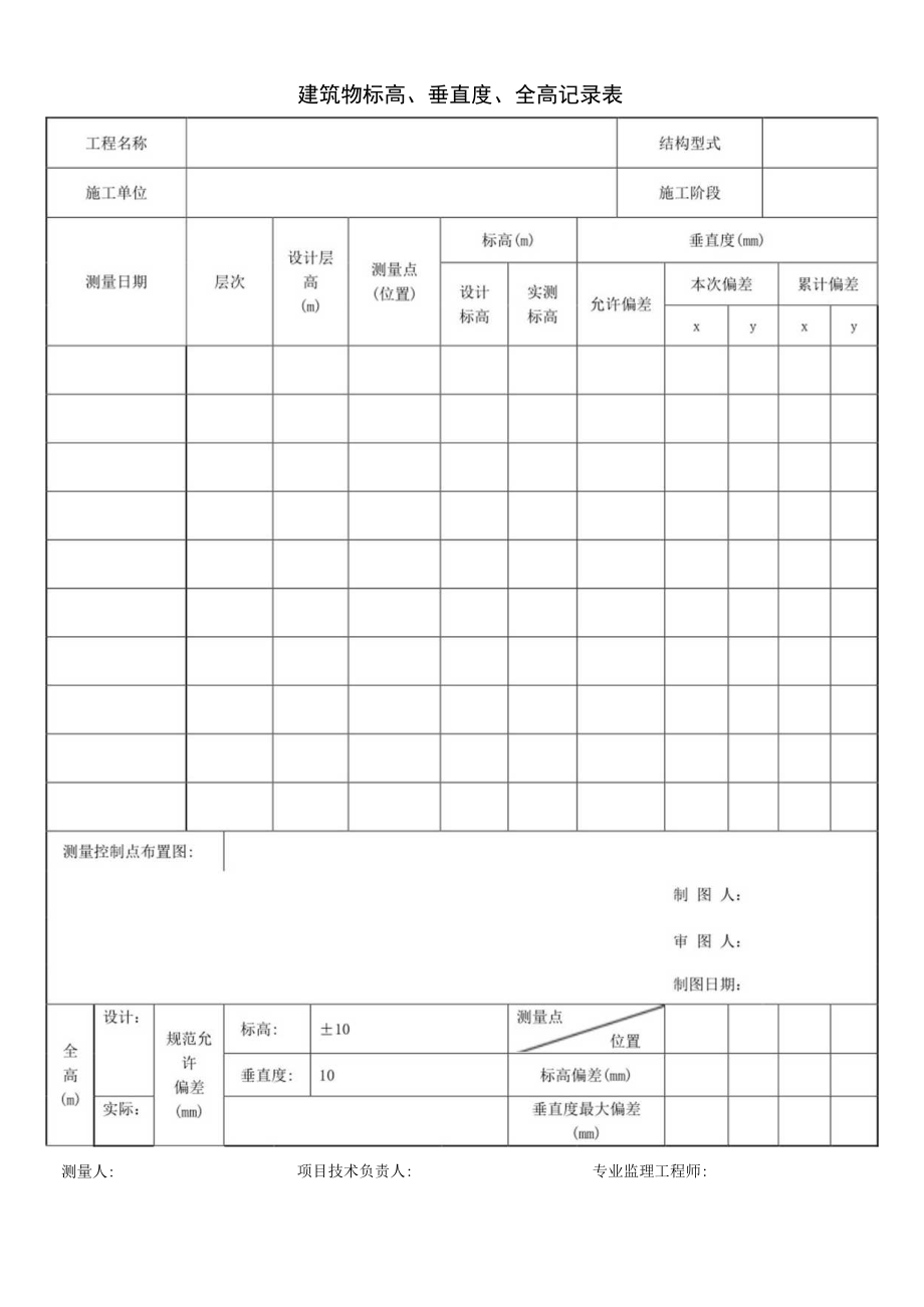 建筑物标高、垂直度、全高记录表.docx_第1页