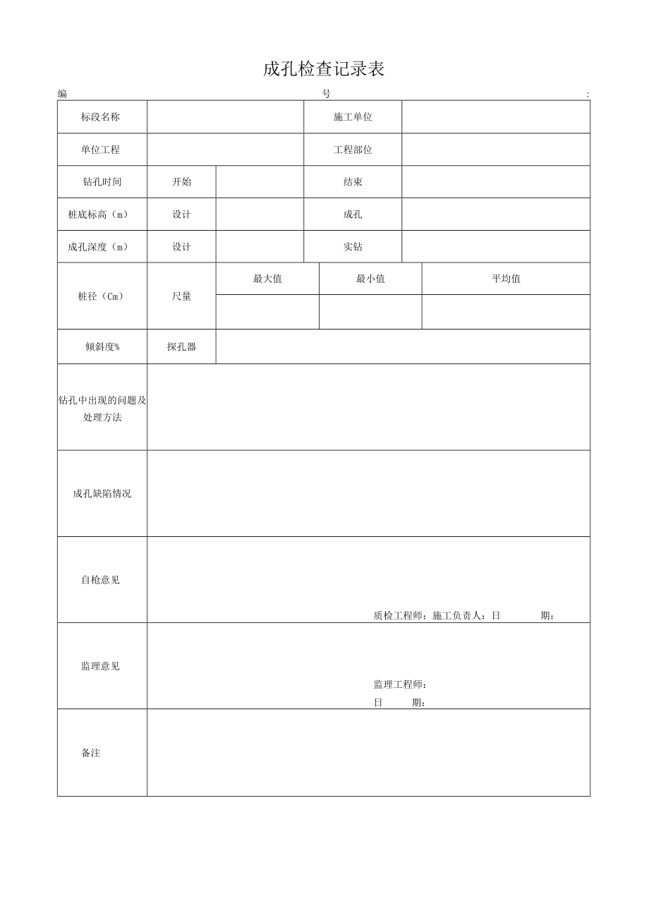 成孔检查记录表.docx_第1页