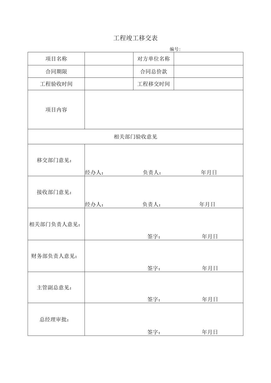 建筑施工工程竣工移交表.docx_第1页