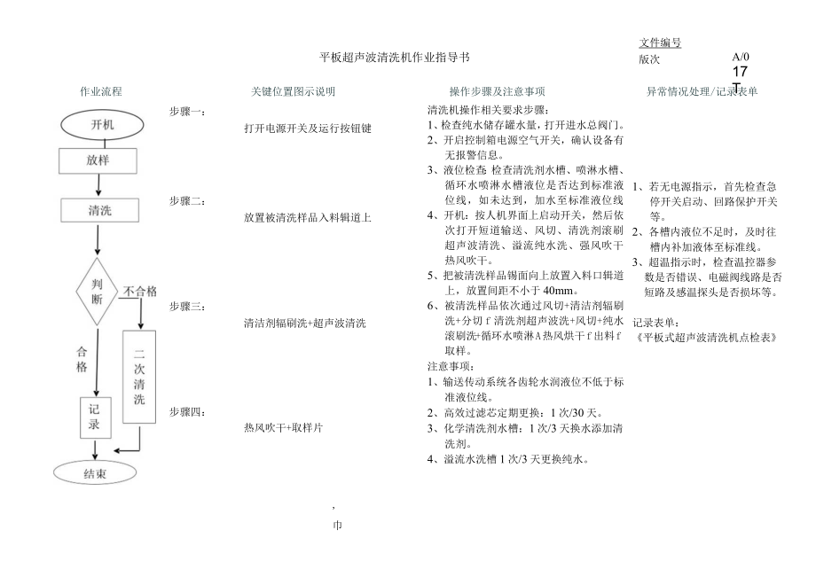 平板式超声波清洗机作业指导书.docx_第1页