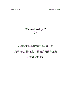 宇邦新材：向不特定对象发行可转换公司债券方案的论证分析报告.docx