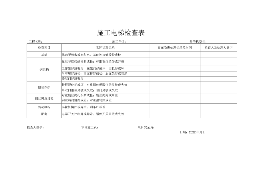 施工电梯检查表.docx_第1页