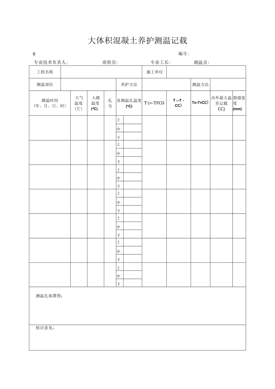 大体积混凝土养护测温记录.docx_第1页