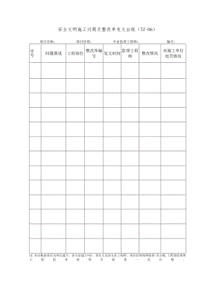 安全文明施工问题及整改单发文台账.docx