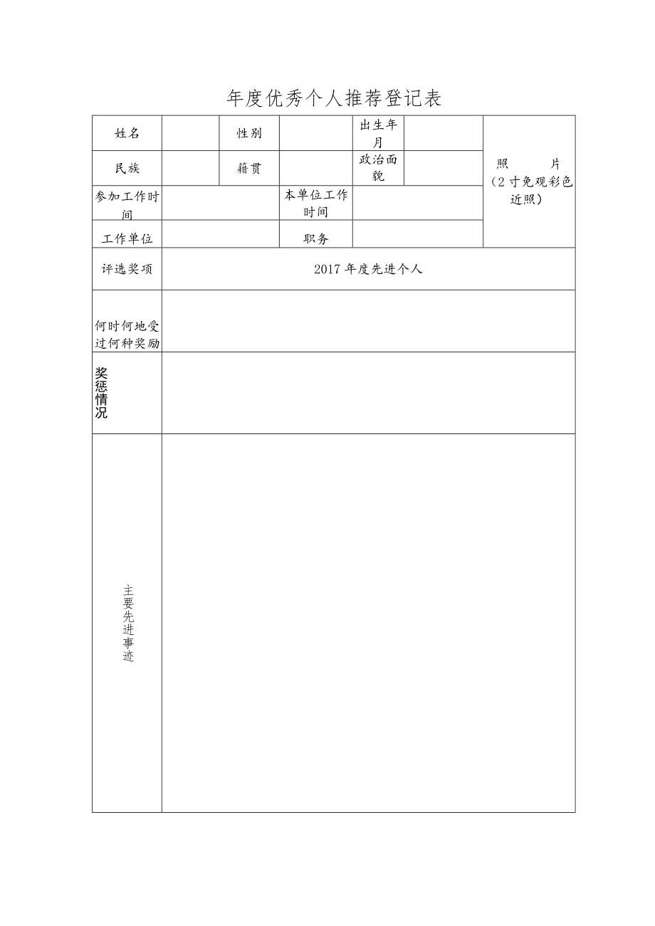 年度优秀个人推荐登记表.docx_第1页