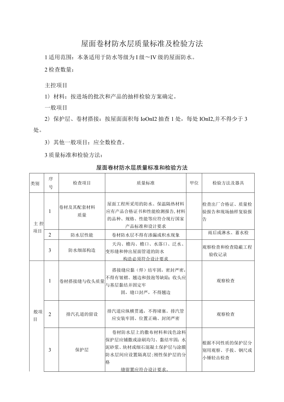 屋面卷材防水层质量标准及检验方法.docx_第1页