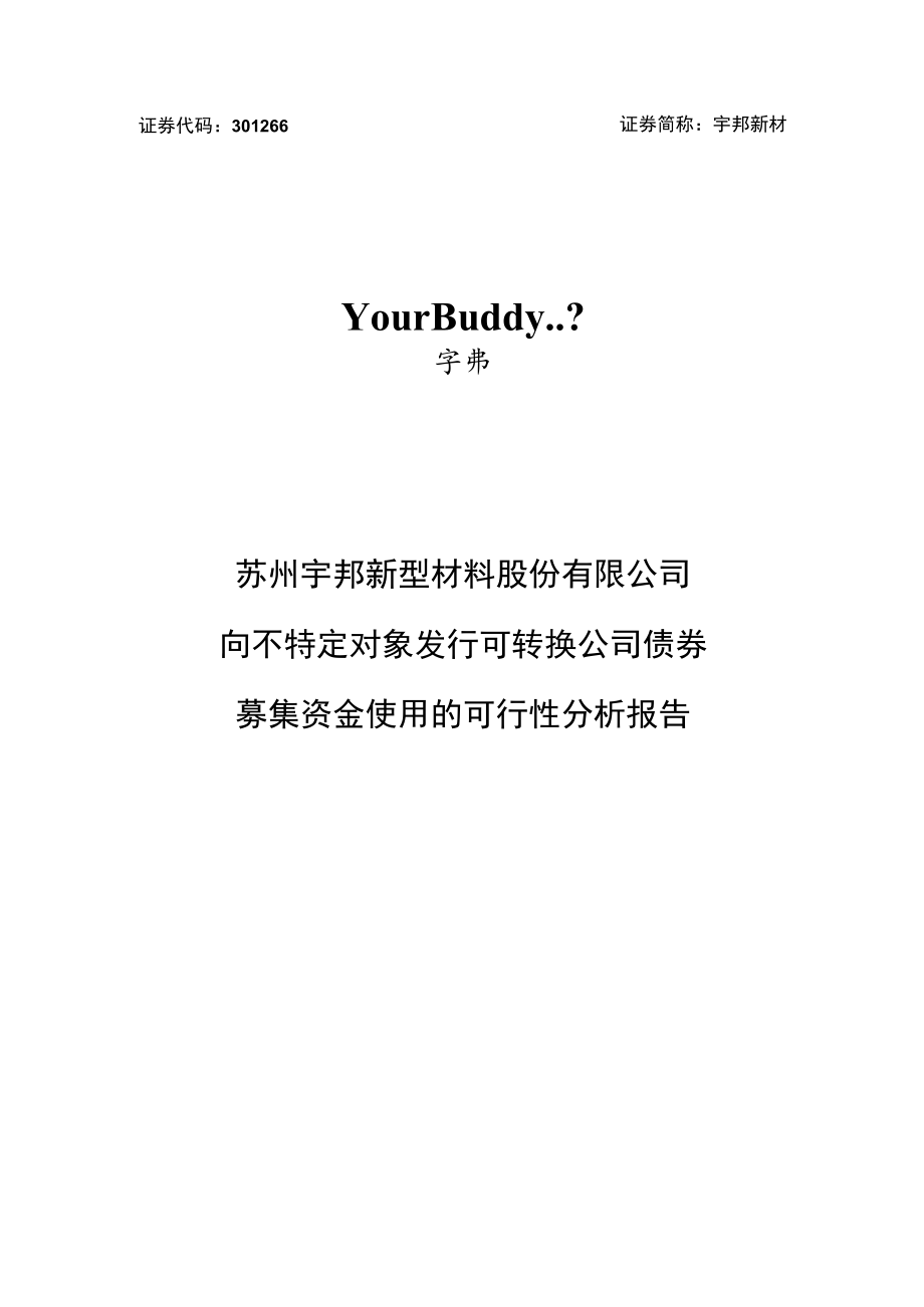 宇邦新材：向不特定对象发行可转换公司债券募集资金使用的可行性分析报告.docx_第1页