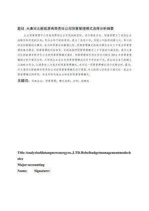 大唐河北新能源有限责任公司预算管理模式选择分析.docx