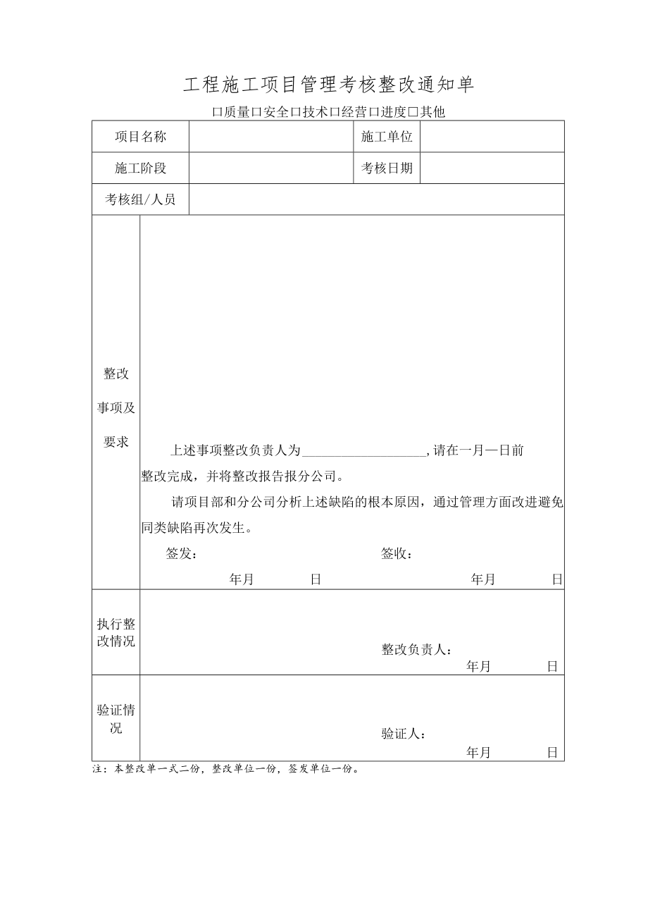 工程施工项目管理考核整改通知单.docx_第1页