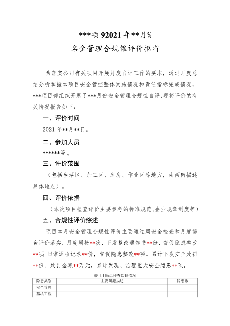 安装公司项目月度安全管理合规性评价报告.docx_第1页