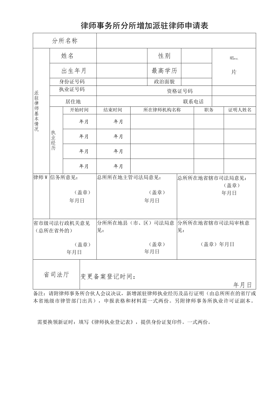 律师事务所分所增加派驻律师登记表.docx_第1页