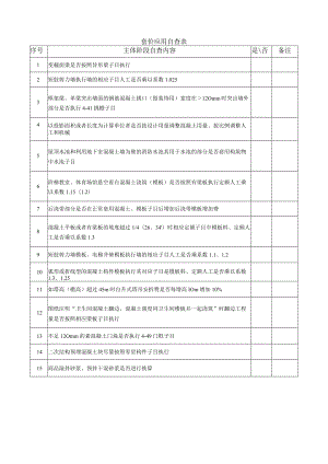 建筑施工主体阶段套价应用自查表.docx