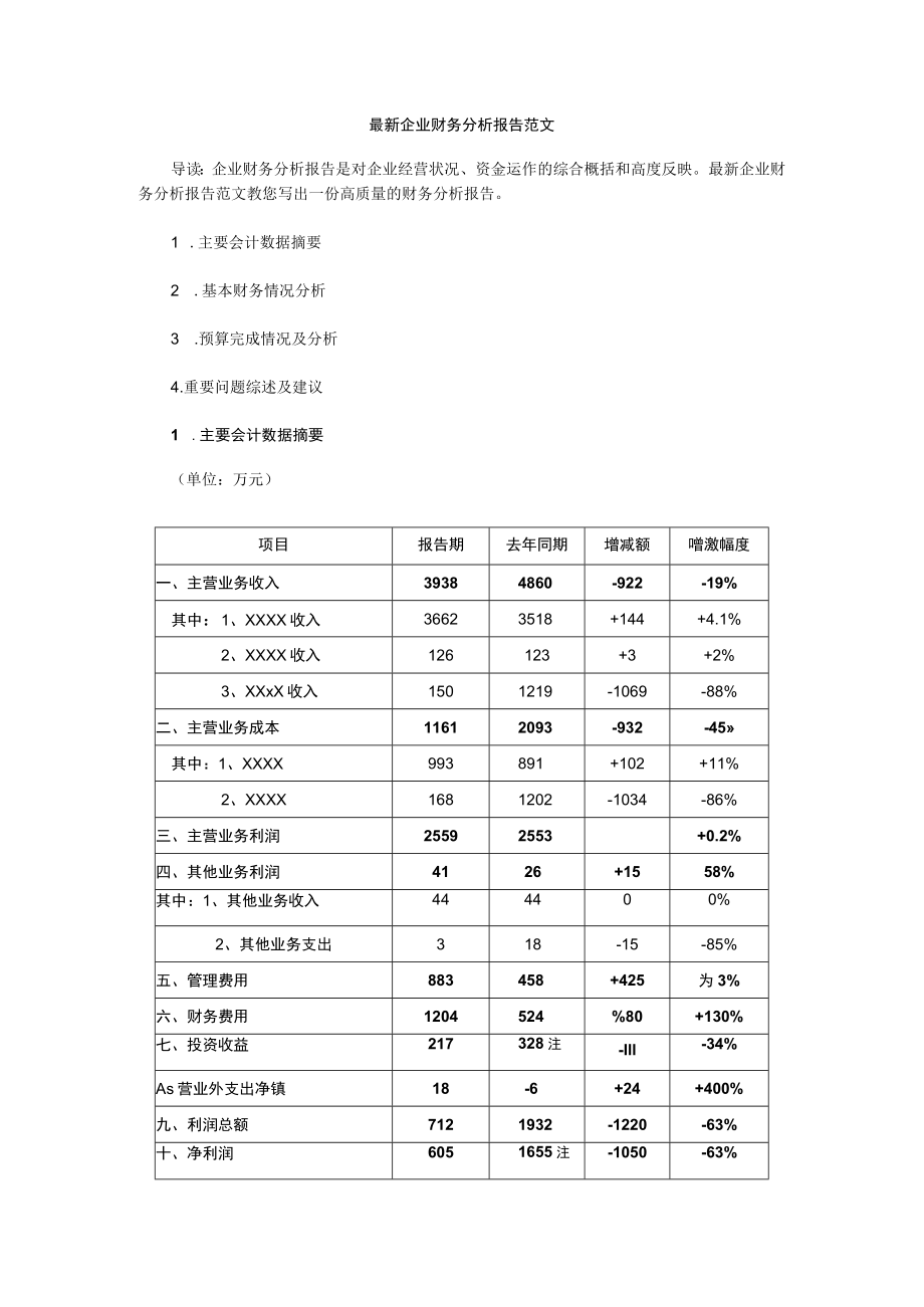 最新企业财务分析报告范文.docx_第1页