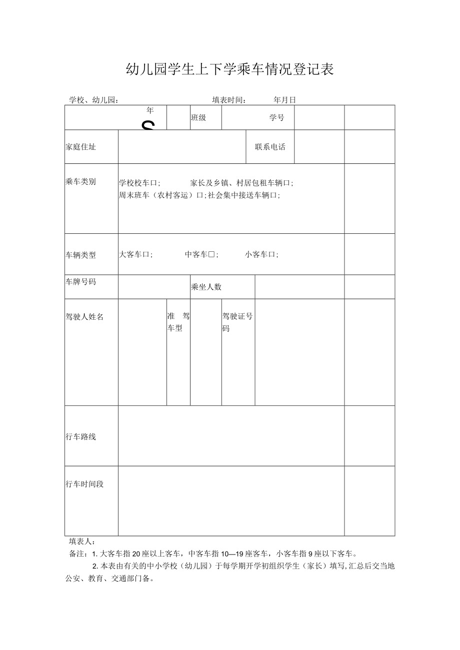 幼儿园学生上下学乘车情况登记表模板.docx_第1页