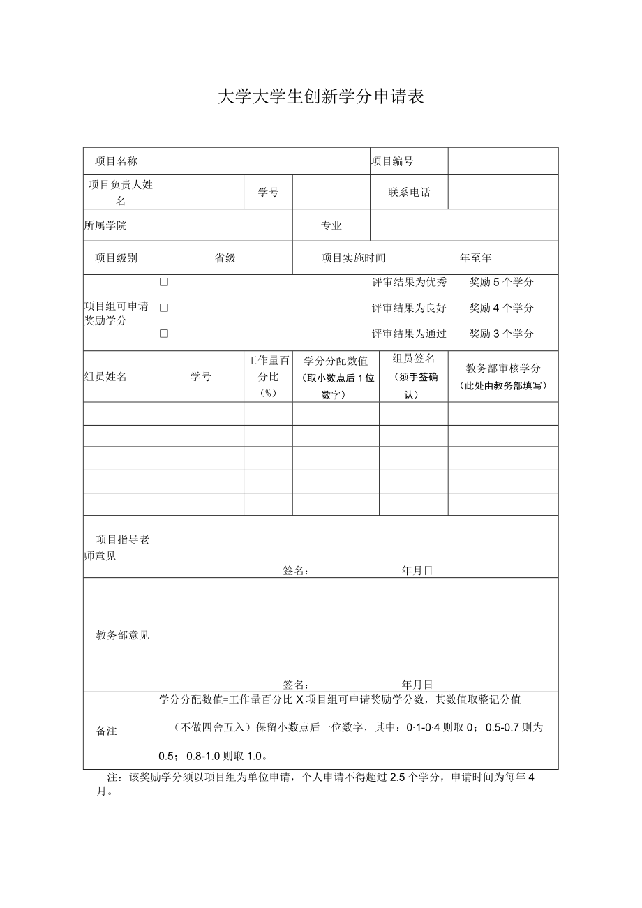 大学大学生创新学分申请表.docx_第1页