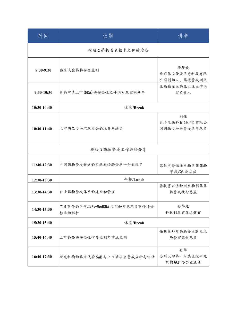 药物警戒质量管理规范及ICHE2相关指导原则研讨会初步日程.docx_第2页