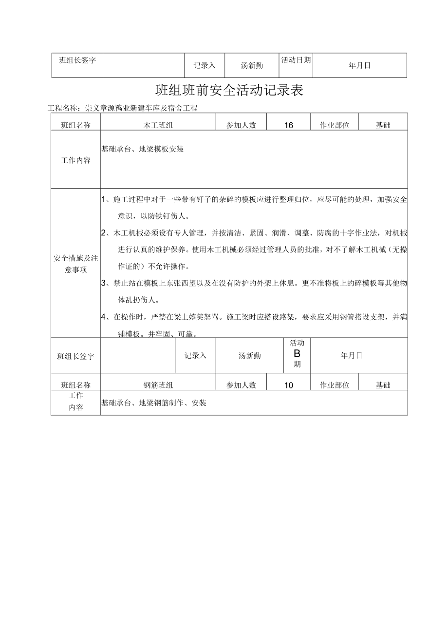 某工程班前安全活动记录表(范例).docx_第2页