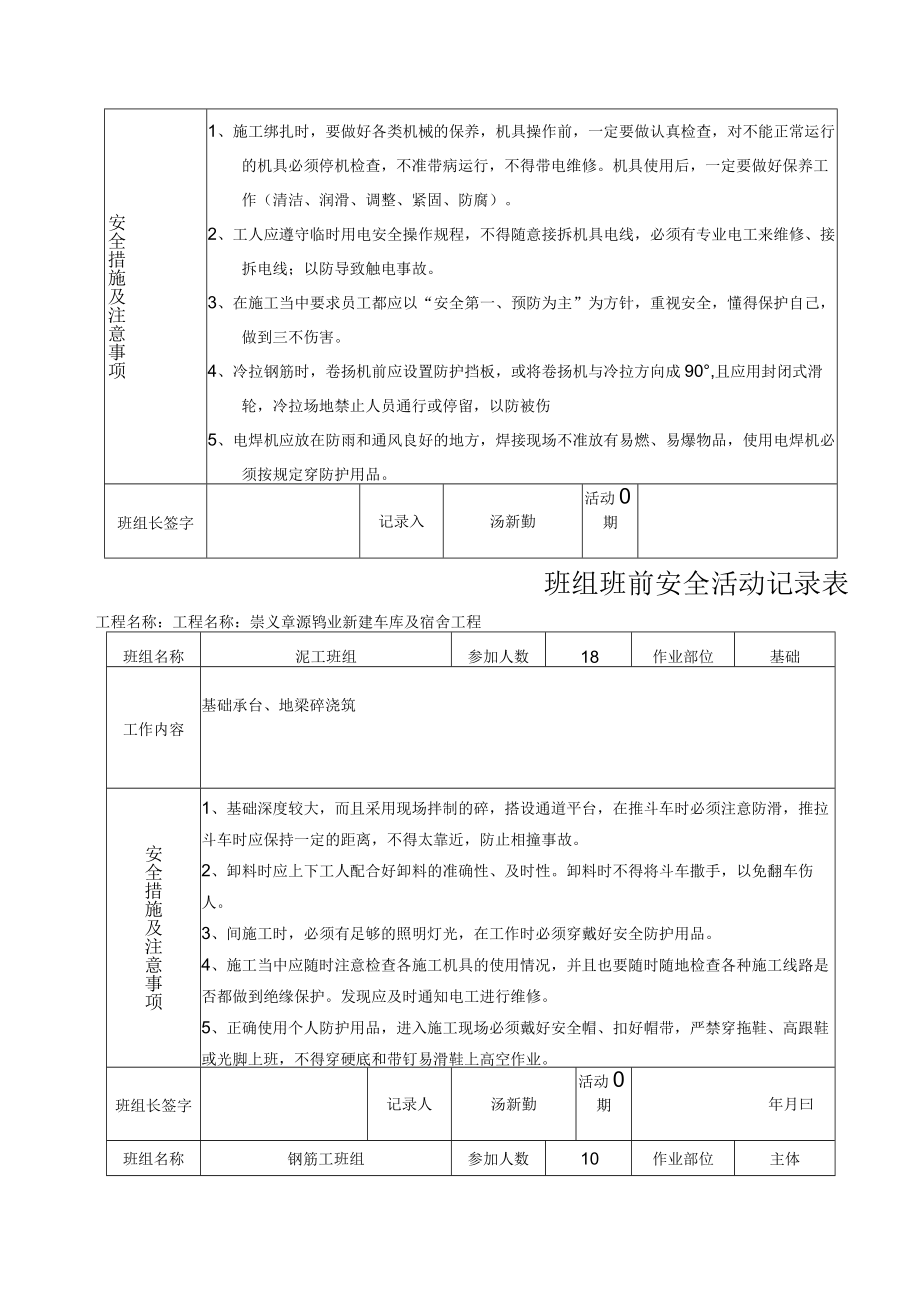 某工程班前安全活动记录表(范例).docx_第3页