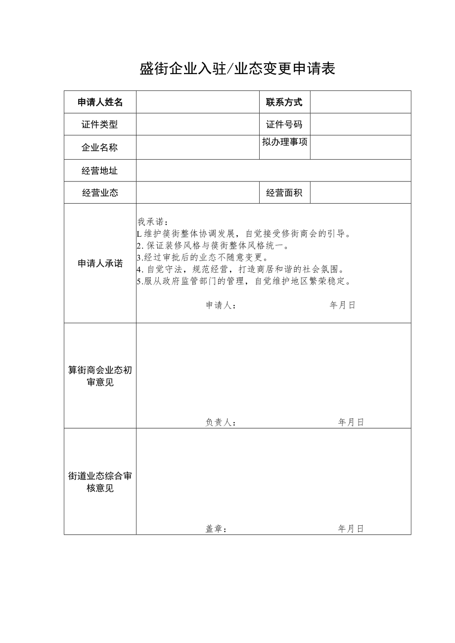 簋街企业入驻业态变更申请表.docx_第1页