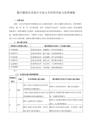 数字媒体艺术设计专业人才培养目标与培养规格.docx