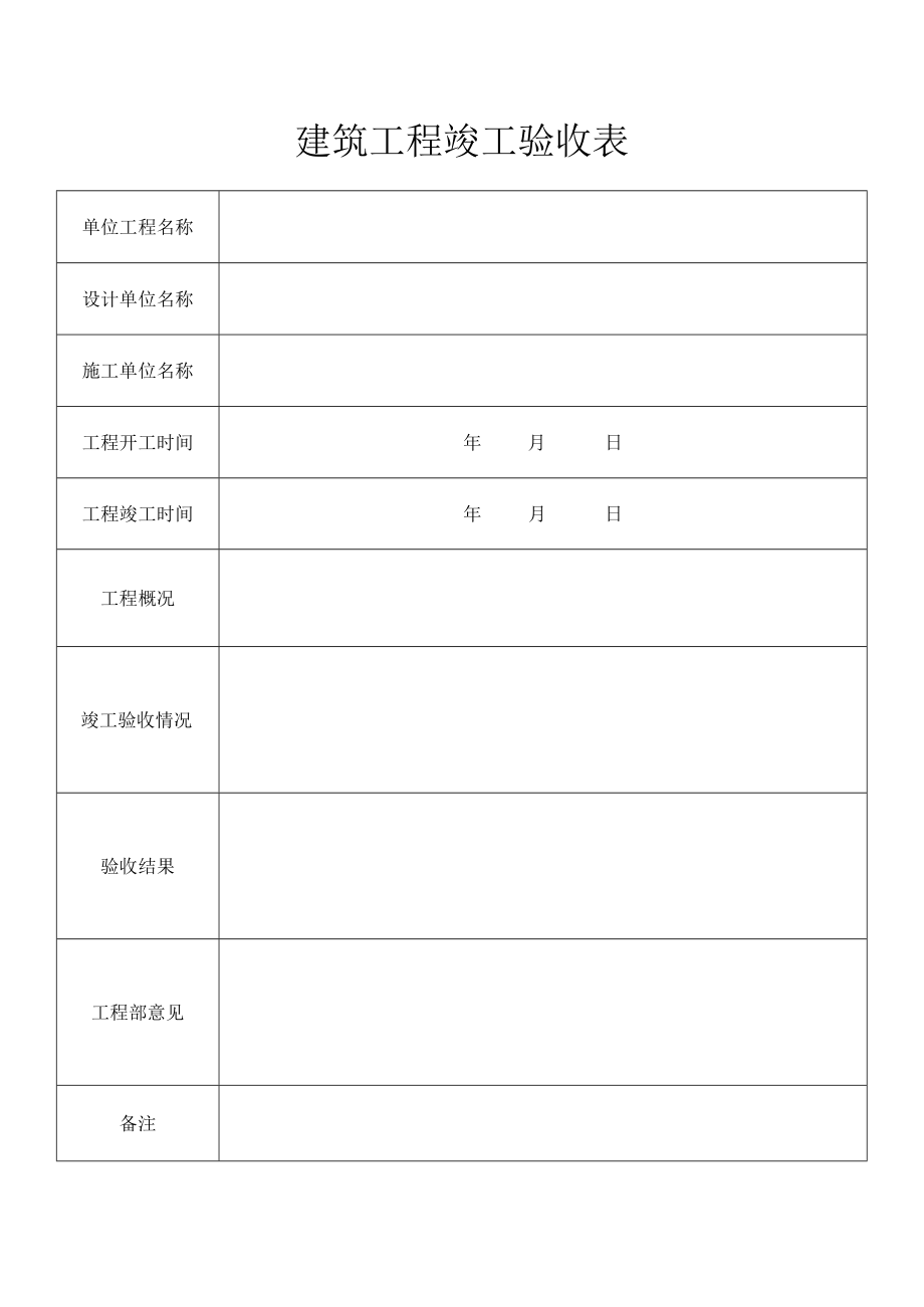 建筑工程竣工验收表.docx_第1页