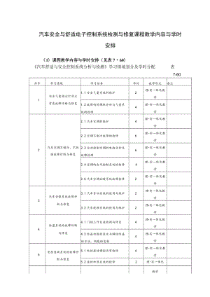 汽车安全与舒适电子控制系统检测与修复课程教学内容与学时安排.docx