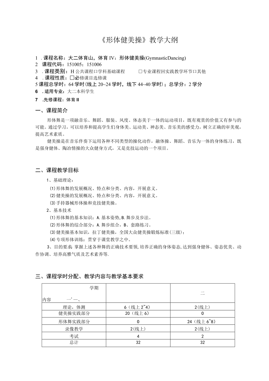 海南大学《形体健美操》教学大纲.docx_第1页