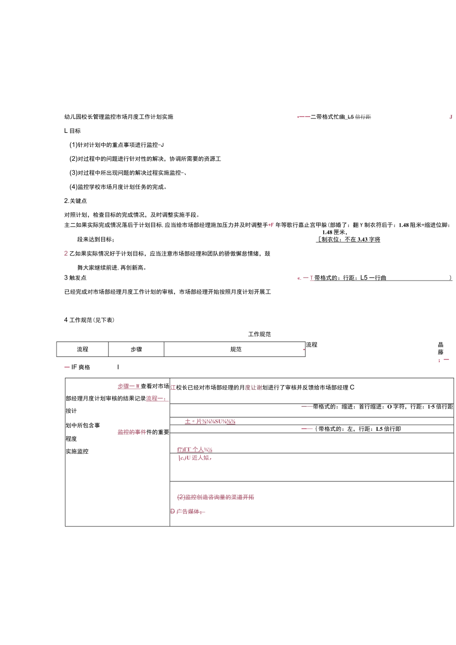 幼儿园校长管理监控市场月度工作计划实施.docx_第1页