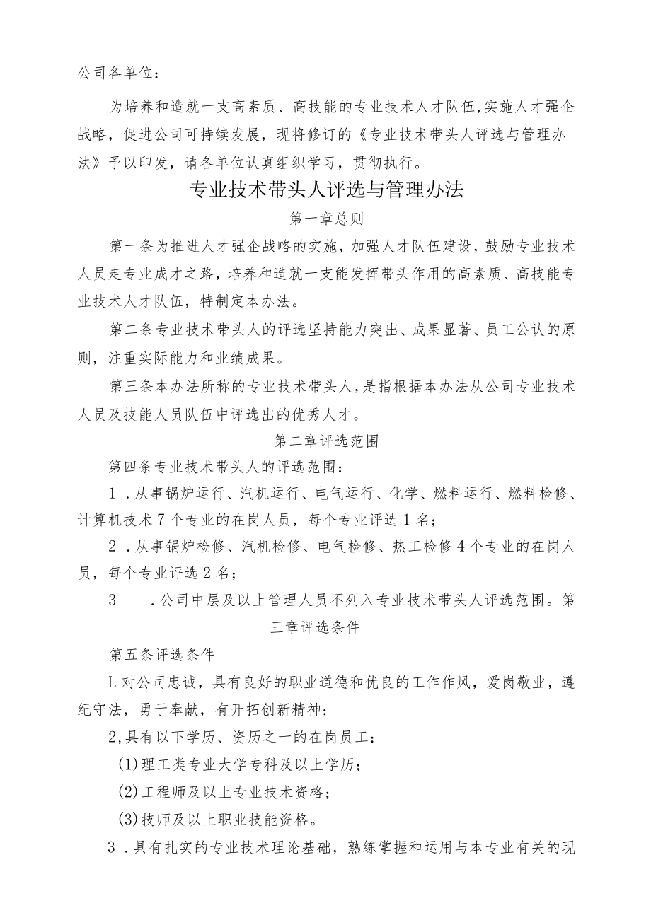 热电 公司 专业技术带头人评选与管理办法.docx_第1页