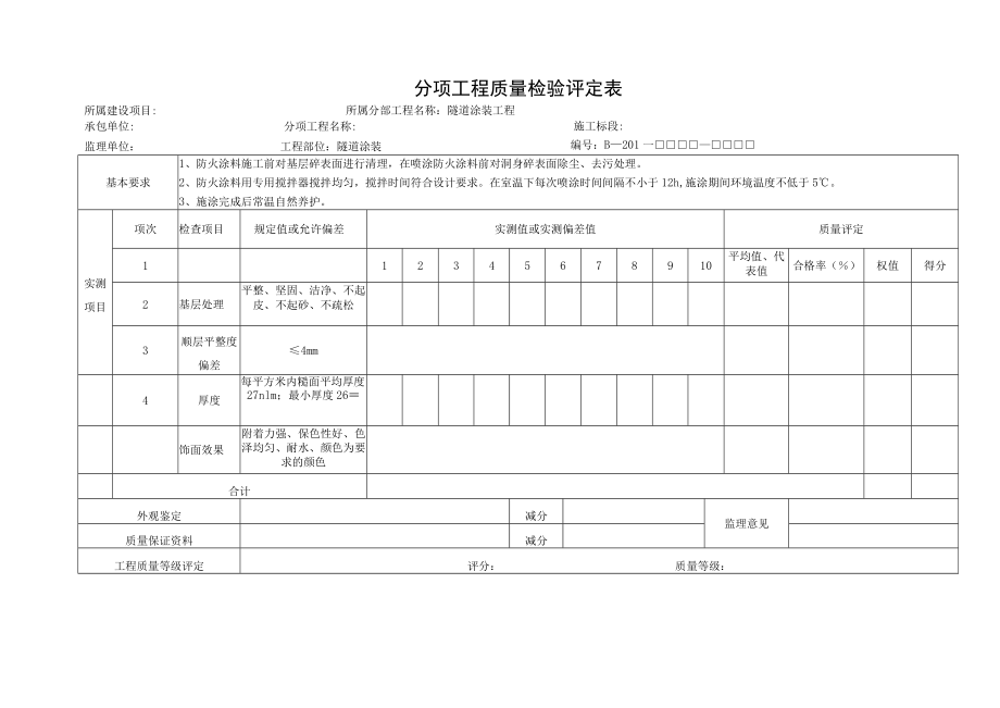 涂装工程分项工程质量检验评定表.docx_第1页