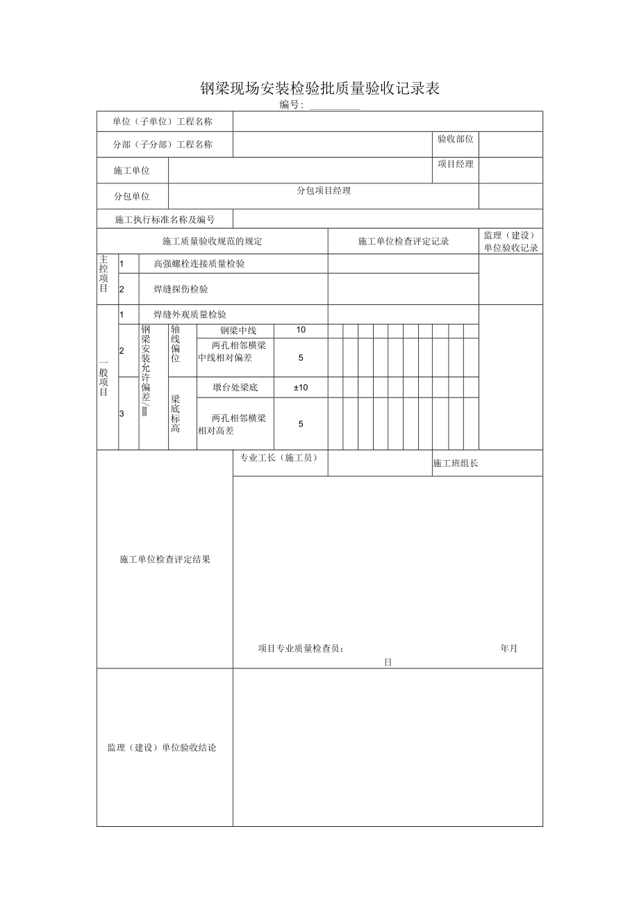 钢梁现场安装检验批质量验收记录表.docx_第1页