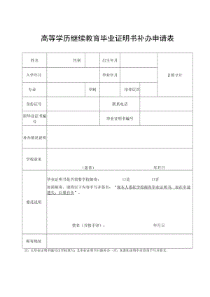 高等学历继续教育毕业证明书补办申请表.docx